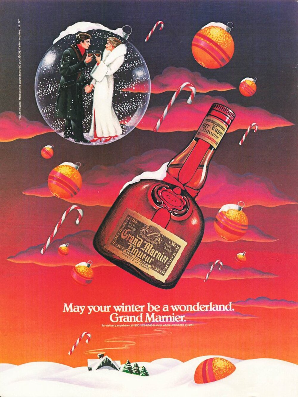 1983 Grand Marnier Christmas Vintage Print Ad Liqueur Winter Wonderland Ornament